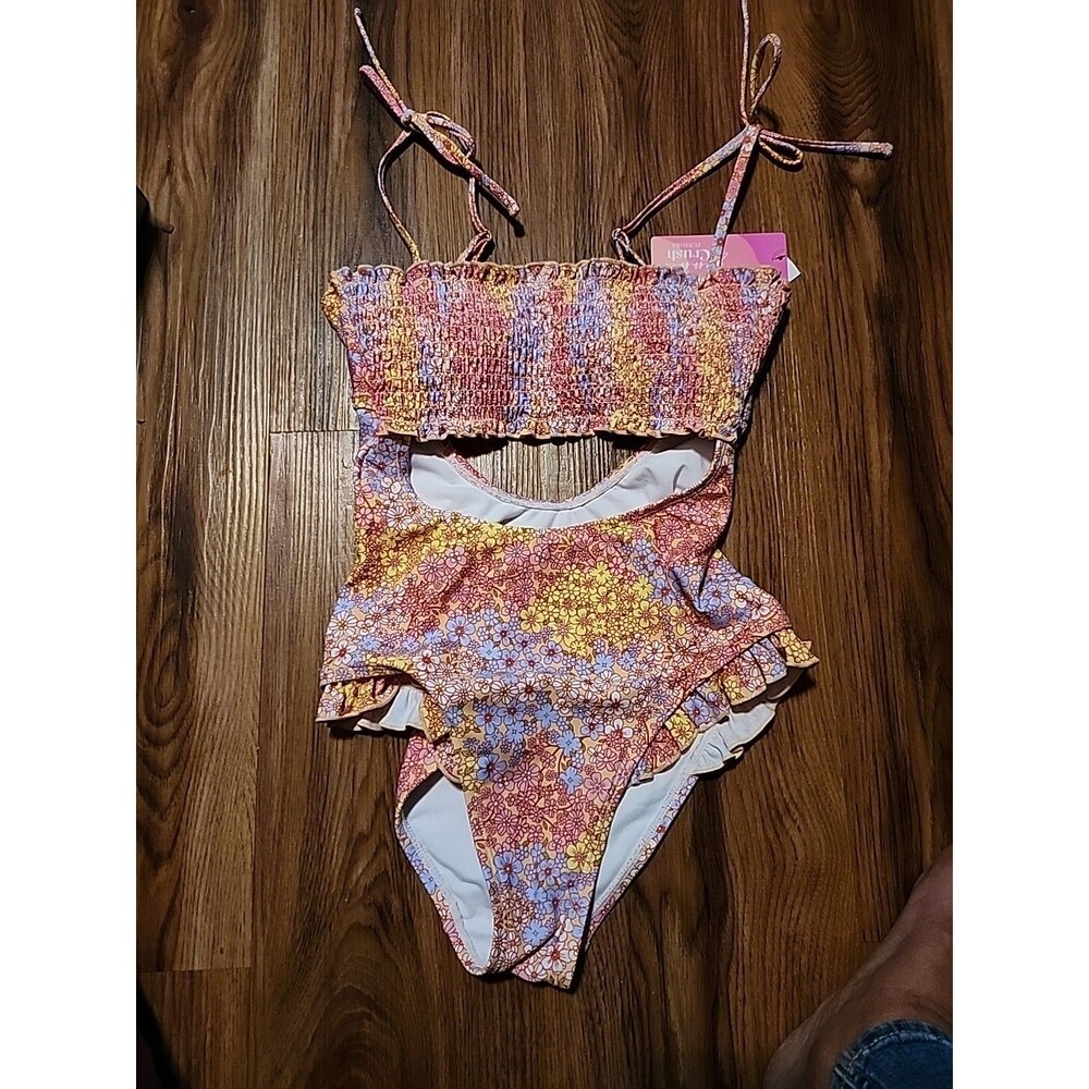 Summer Crush Juniors 1 pc Elastic Front Floral Swim Suit Women's Size XS